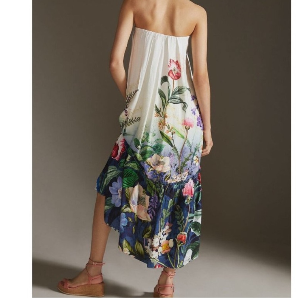 Anthropologie Floral High-Low Sundress in Cream, Blue, Green - Picture 3 of 10